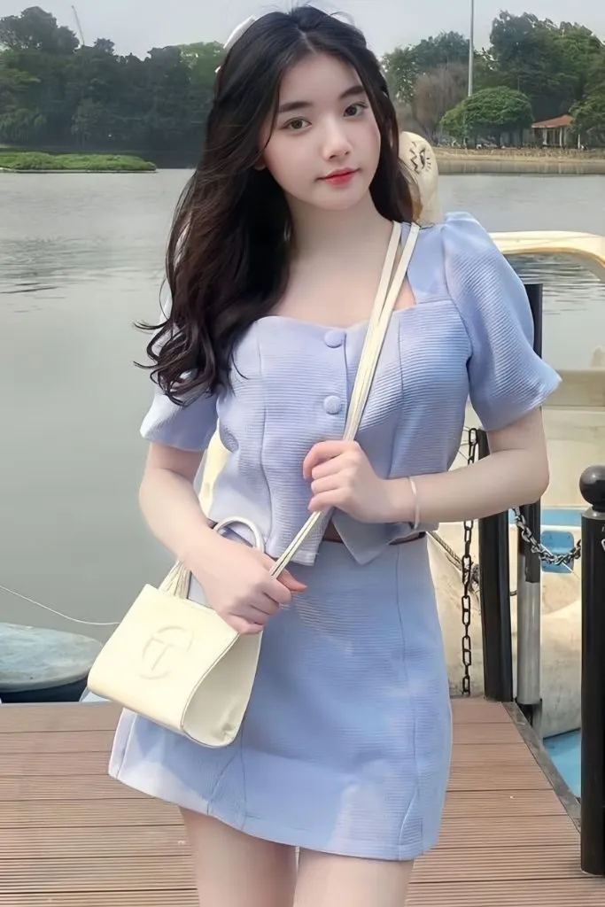 Ảnh gái xinh Việt Nam cùng chiếc váy xanh tôn làn da trắng mịn